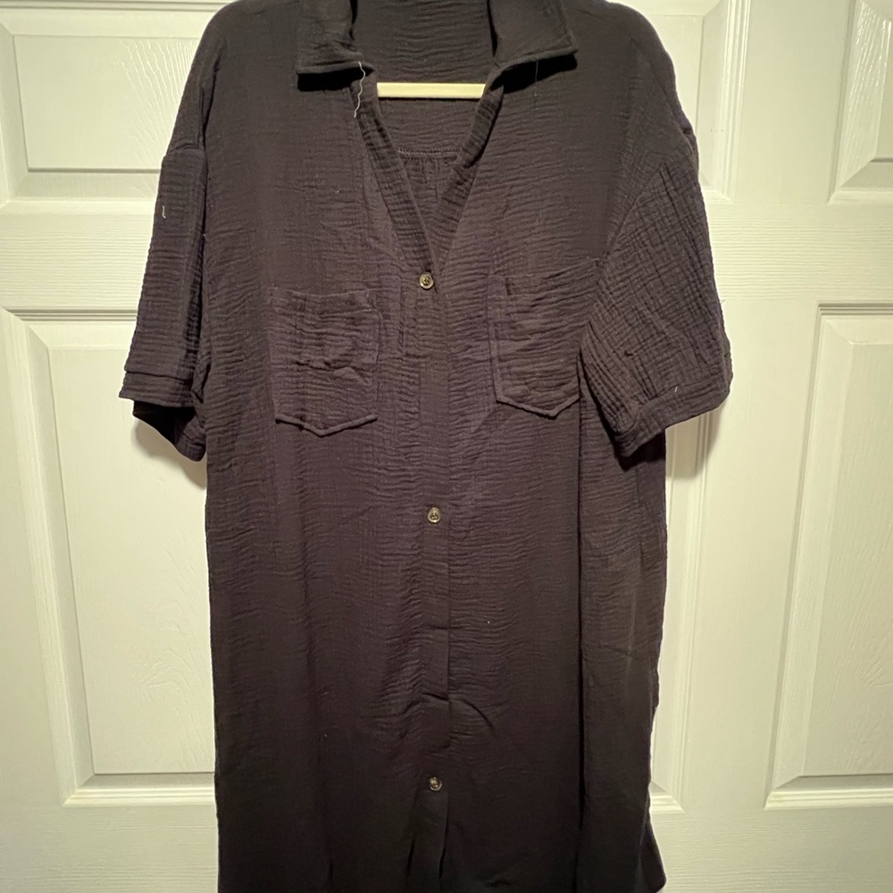 Bundle of Button Down Shirt Dresses - Coral, Black, Emerald. Set of all 3 - Picture 2 of 4